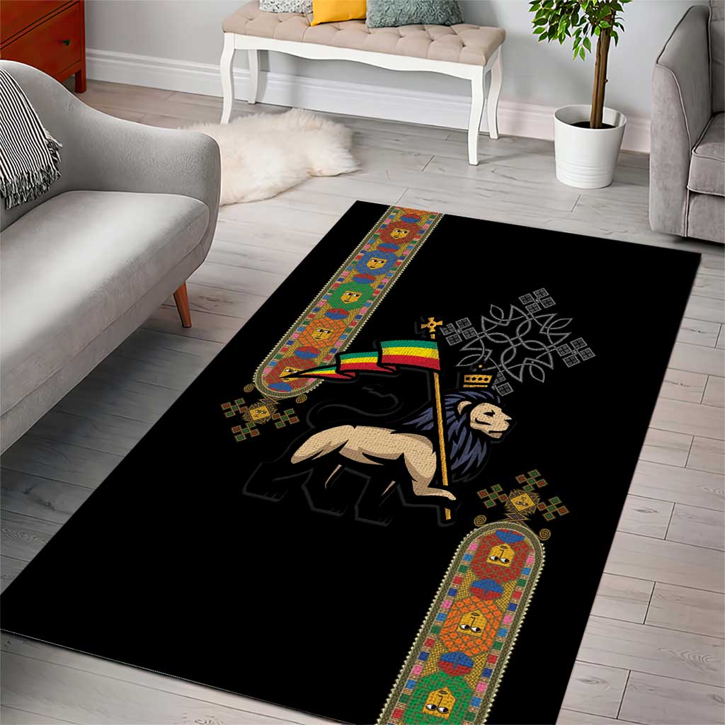 Ethiopia Saba Kemis Area Rug Lion Of Judah Black Color LT15