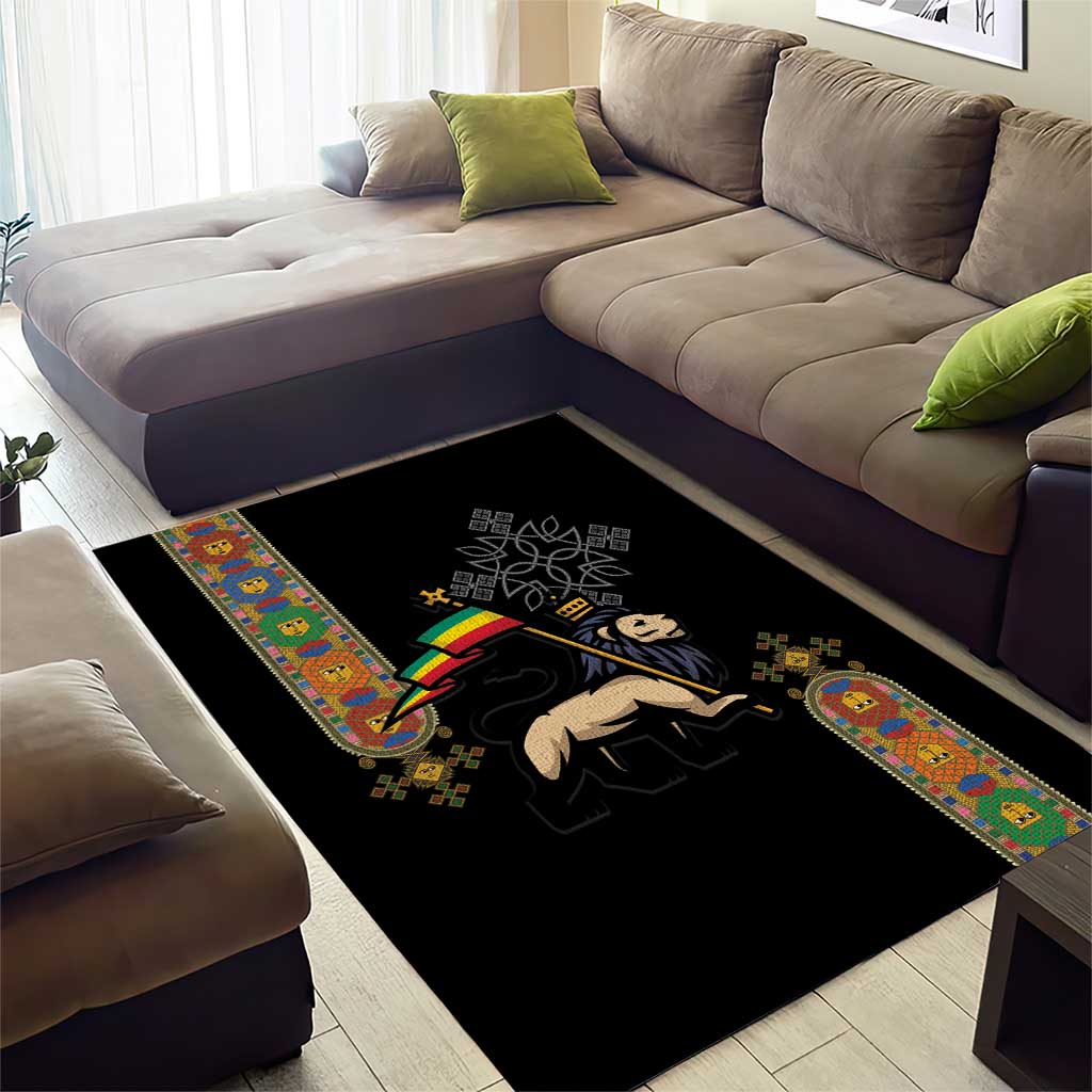 Ethiopia Saba Kemis Area Rug Lion Of Judah Black Color LT15