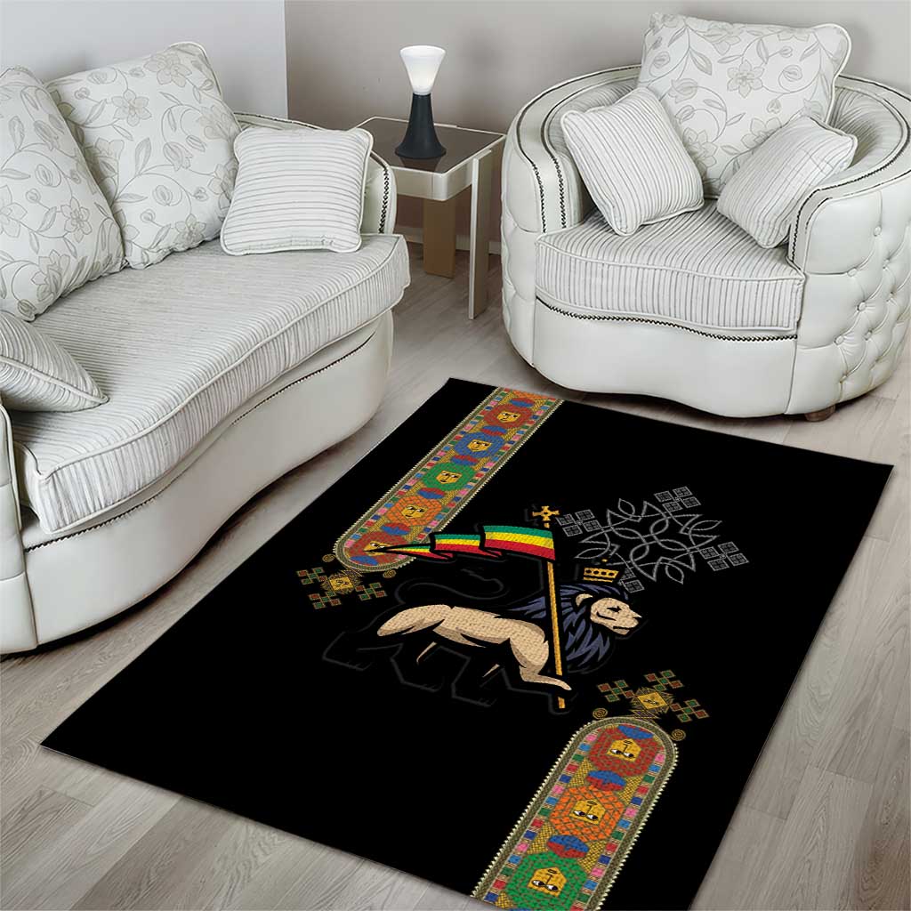 Ethiopia Saba Kemis Area Rug Lion Of Judah Black Color LT15