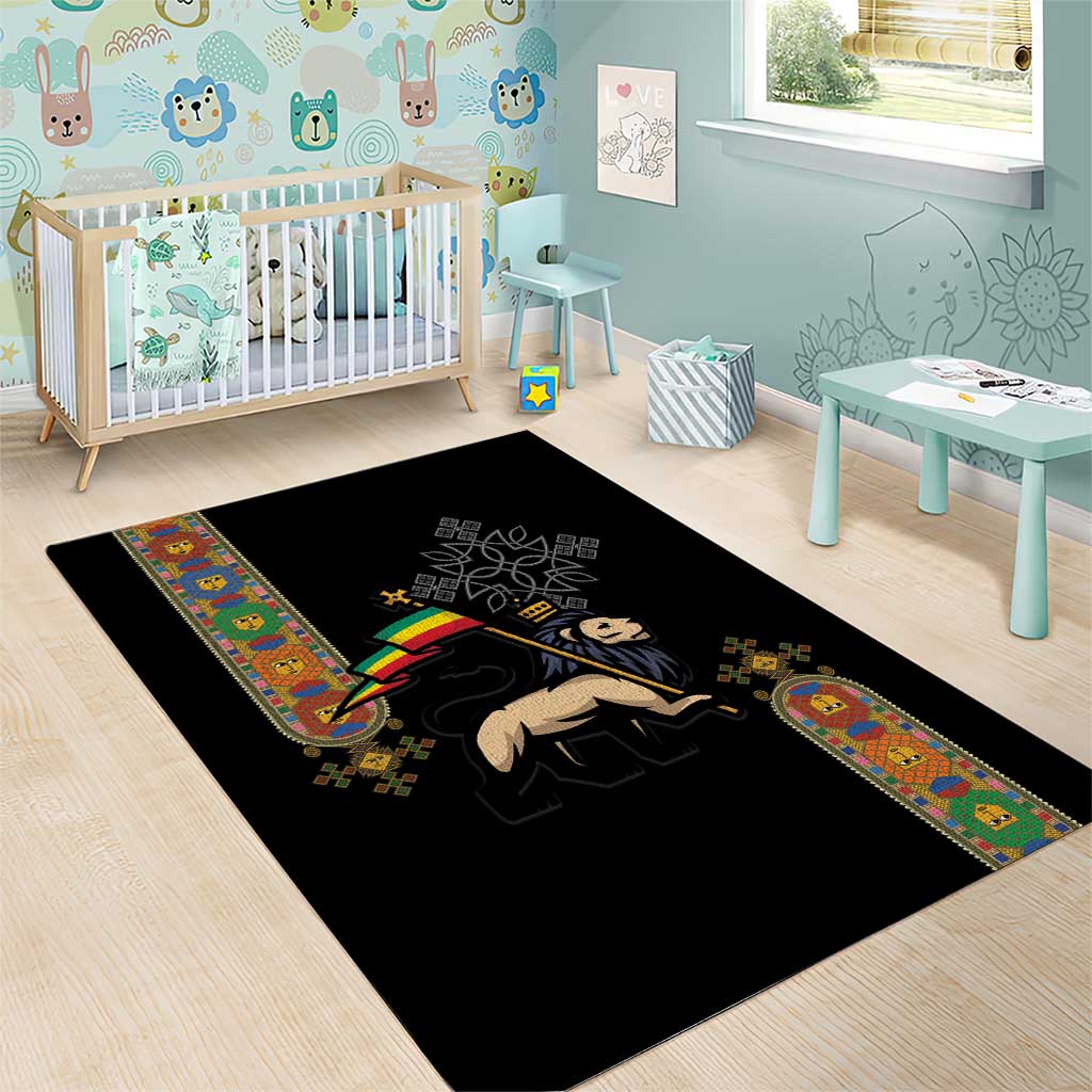 Ethiopia Saba Kemis Area Rug Lion Of Judah Black Color LT15