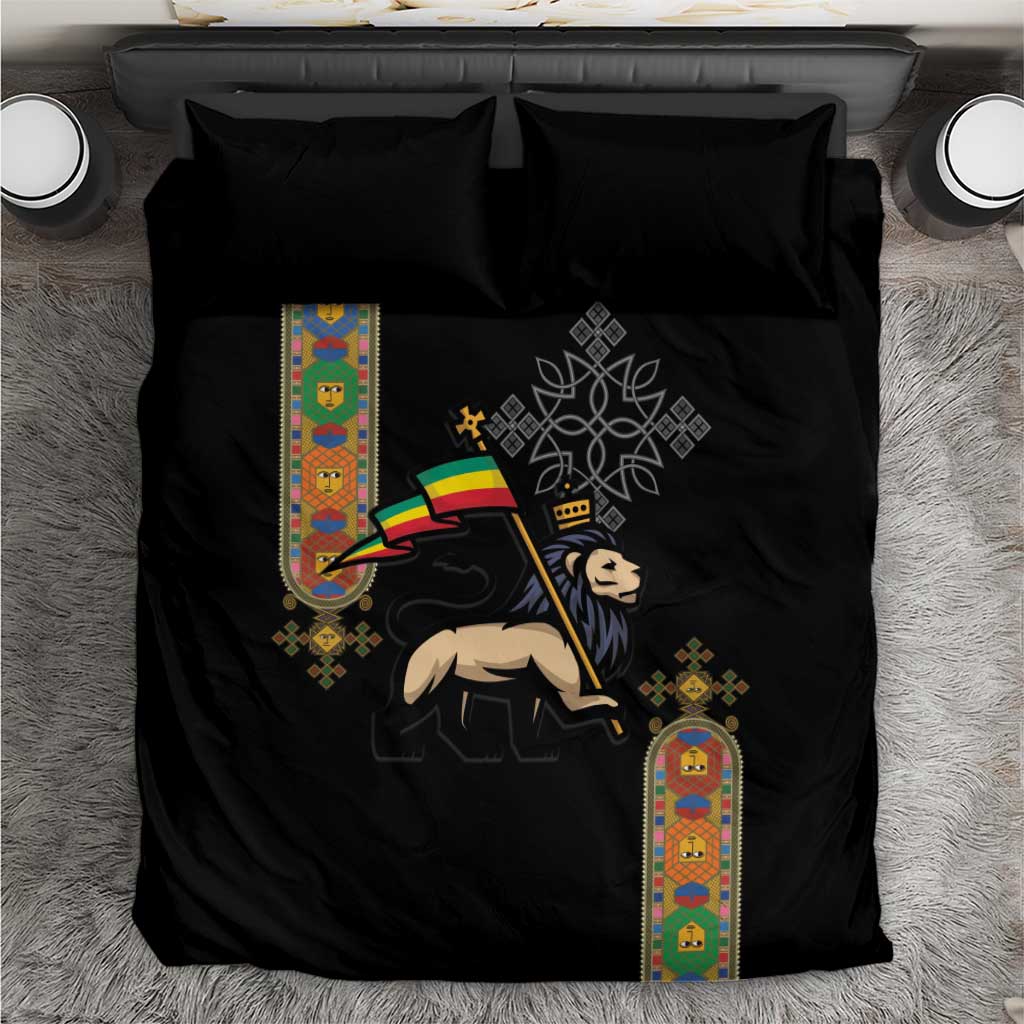 Ethiopia Saba Kemis Bedding Set Lion Of Judah Black Color LT15
