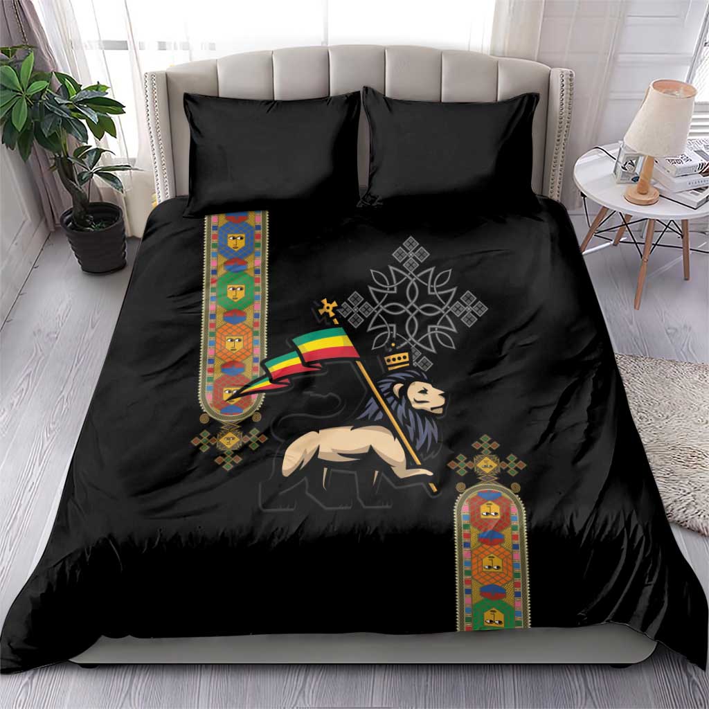 Ethiopia Saba Kemis Bedding Set Lion Of Judah Black Color LT15