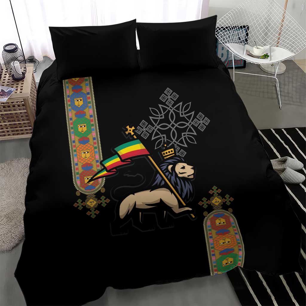Ethiopia Saba Kemis Bedding Set Lion Of Judah Black Color LT15
