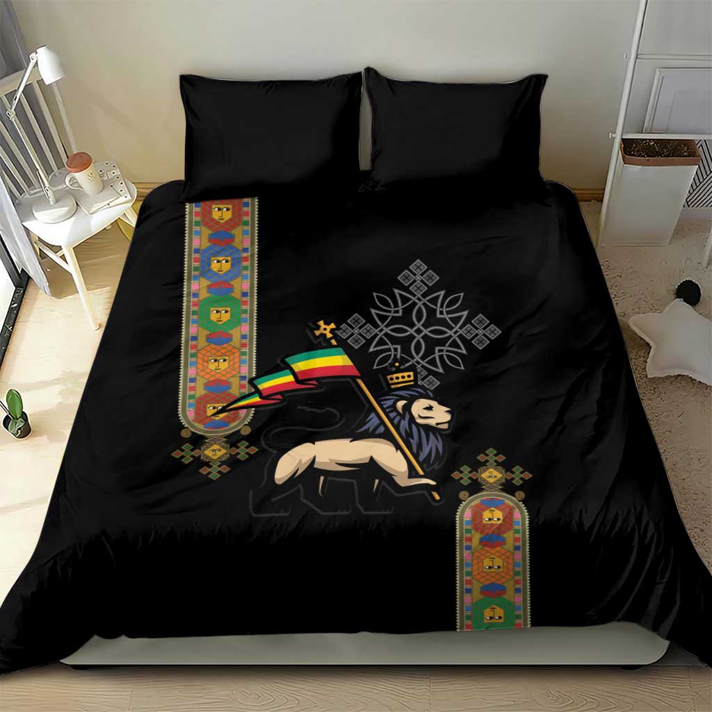 Ethiopia Saba Kemis Bedding Set Lion Of Judah Black Color LT15