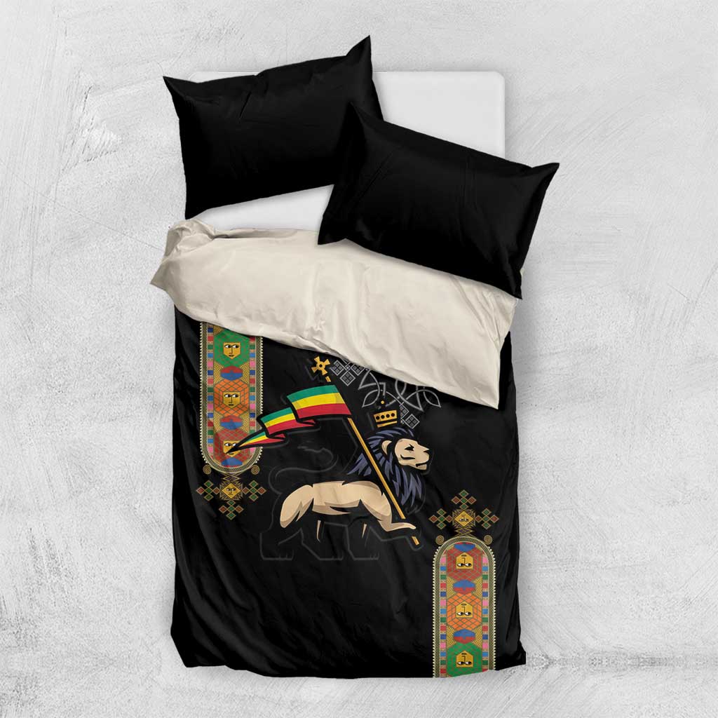 Ethiopia Saba Kemis Bedding Set Lion Of Judah Black Color LT15