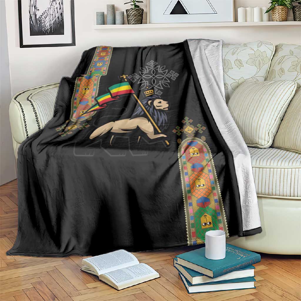 Ethiopia Saba Kemis Blanket Lion Of Judah Black Color LT15