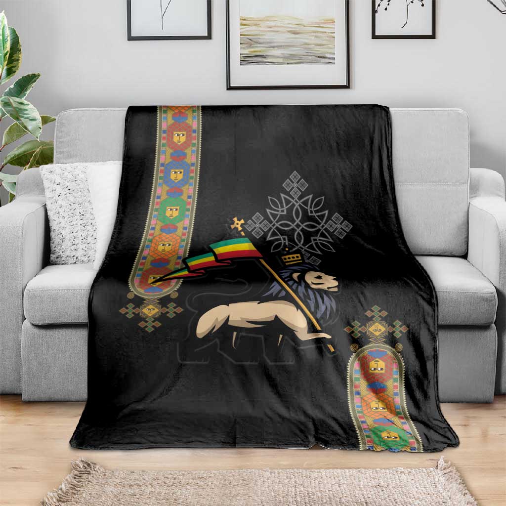 Ethiopia Saba Kemis Blanket Lion Of Judah Black Color LT15