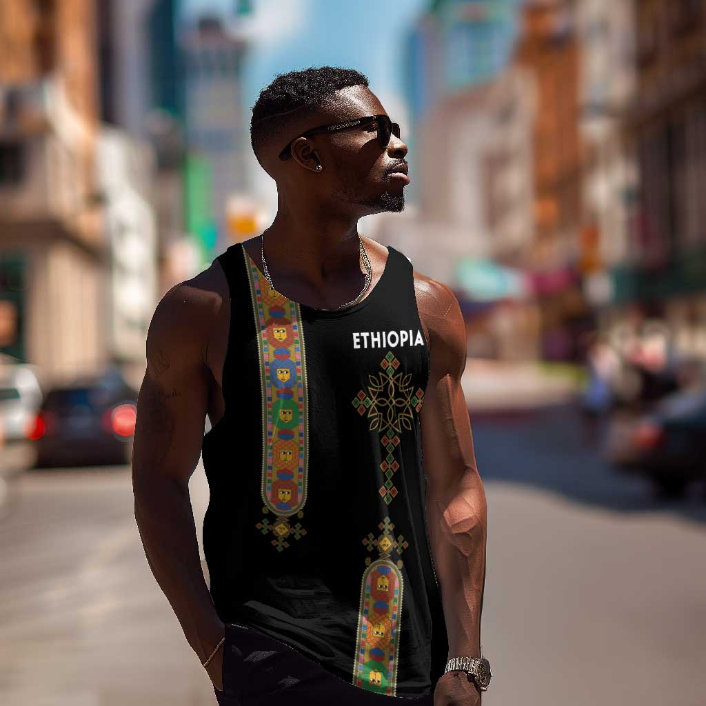 Ethiopia Saba Kemis Men Tank Top Lion Of Judah Black Color LT15