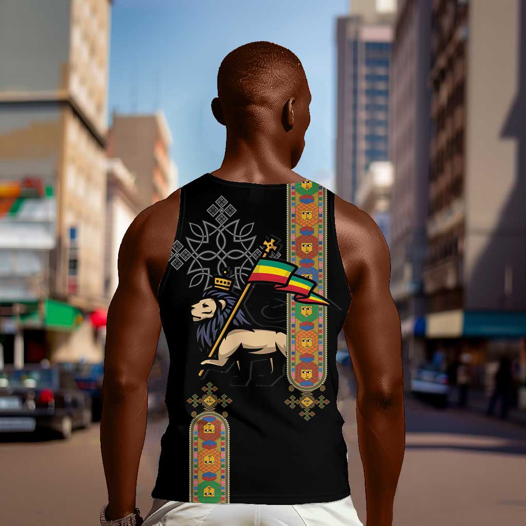 Ethiopia Saba Kemis Men Tank Top Lion Of Judah Black Color LT15