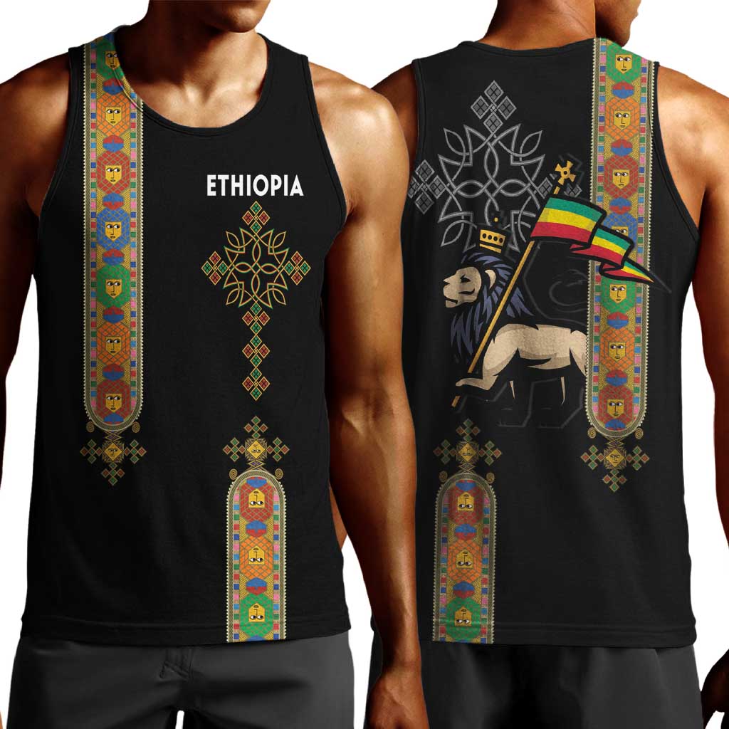 Ethiopia Saba Kemis Men Tank Top Lion Of Judah Black Color LT15