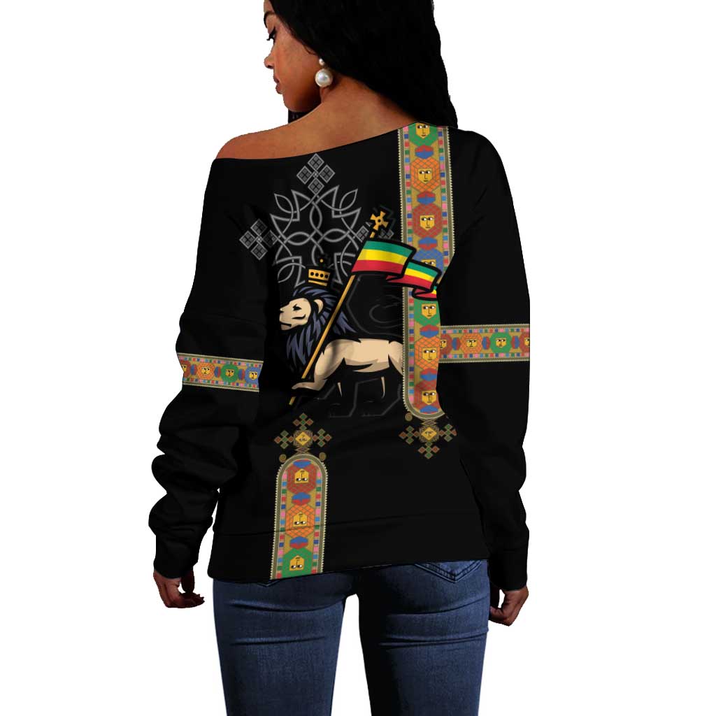 Ethiopia Saba Kemis Off Shoulder Sweater Lion Of Judah Black Color LT15