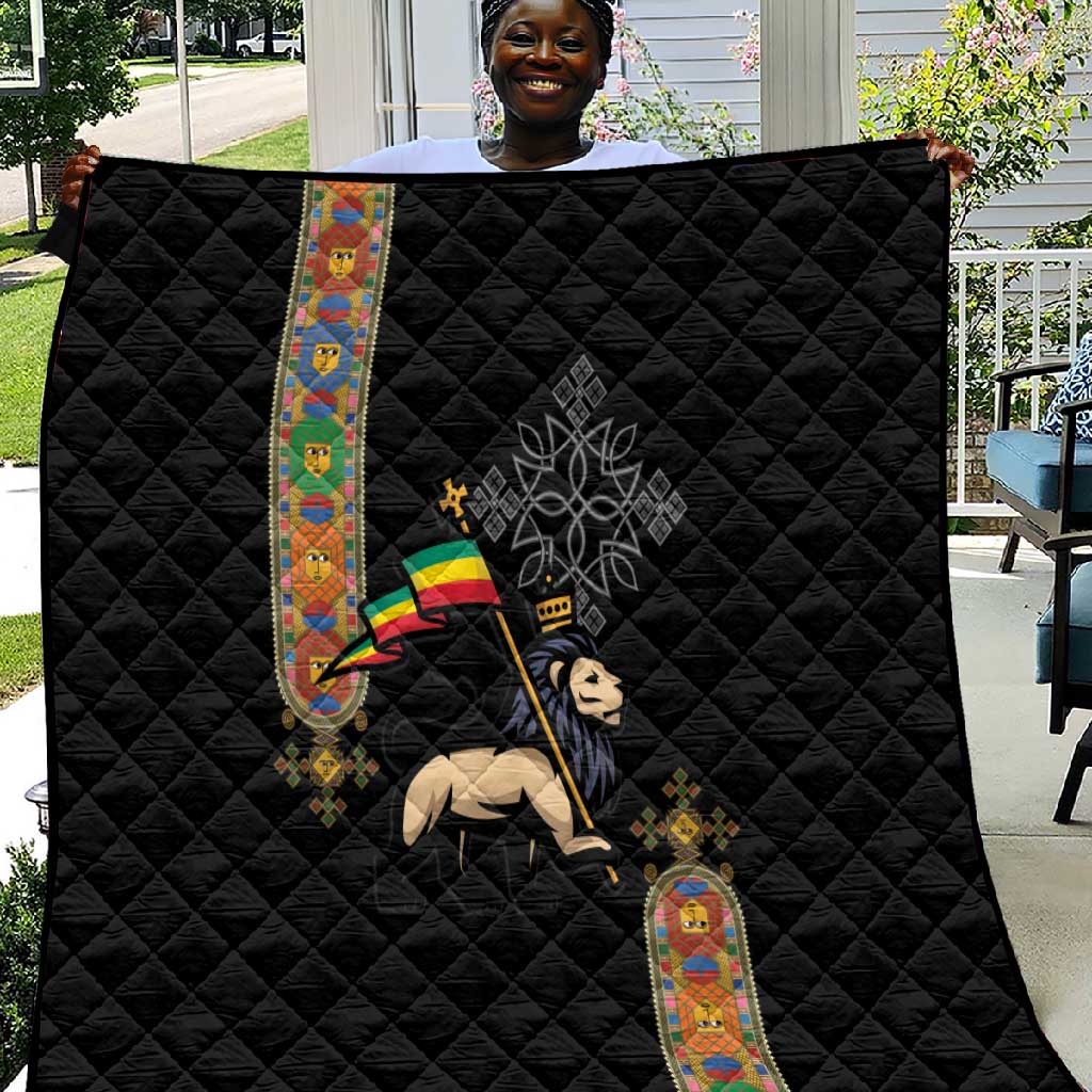Ethiopia Saba Kemis Quilt Lion Of Judah Black Color LT15
