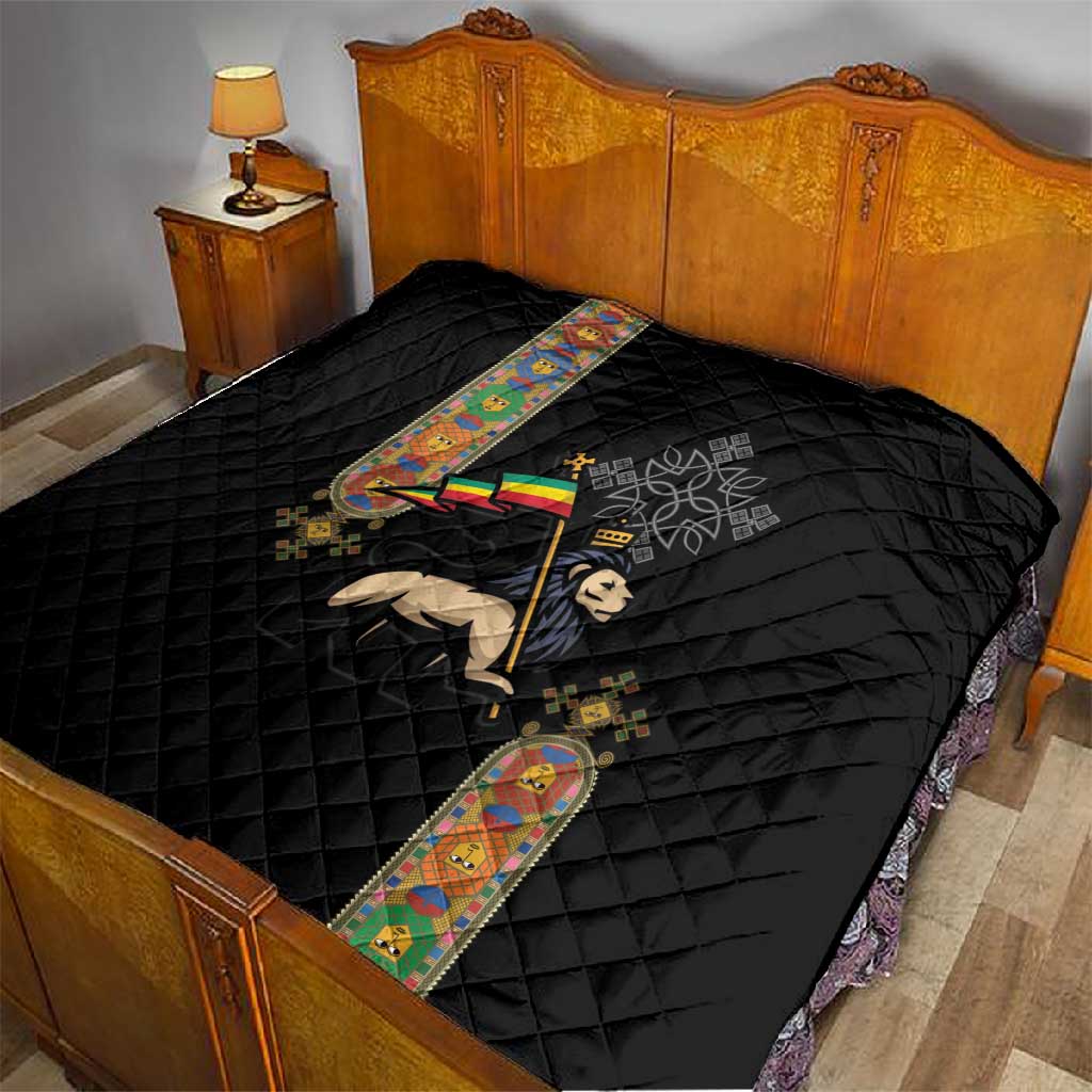 Ethiopia Saba Kemis Quilt Lion Of Judah Black Color LT15
