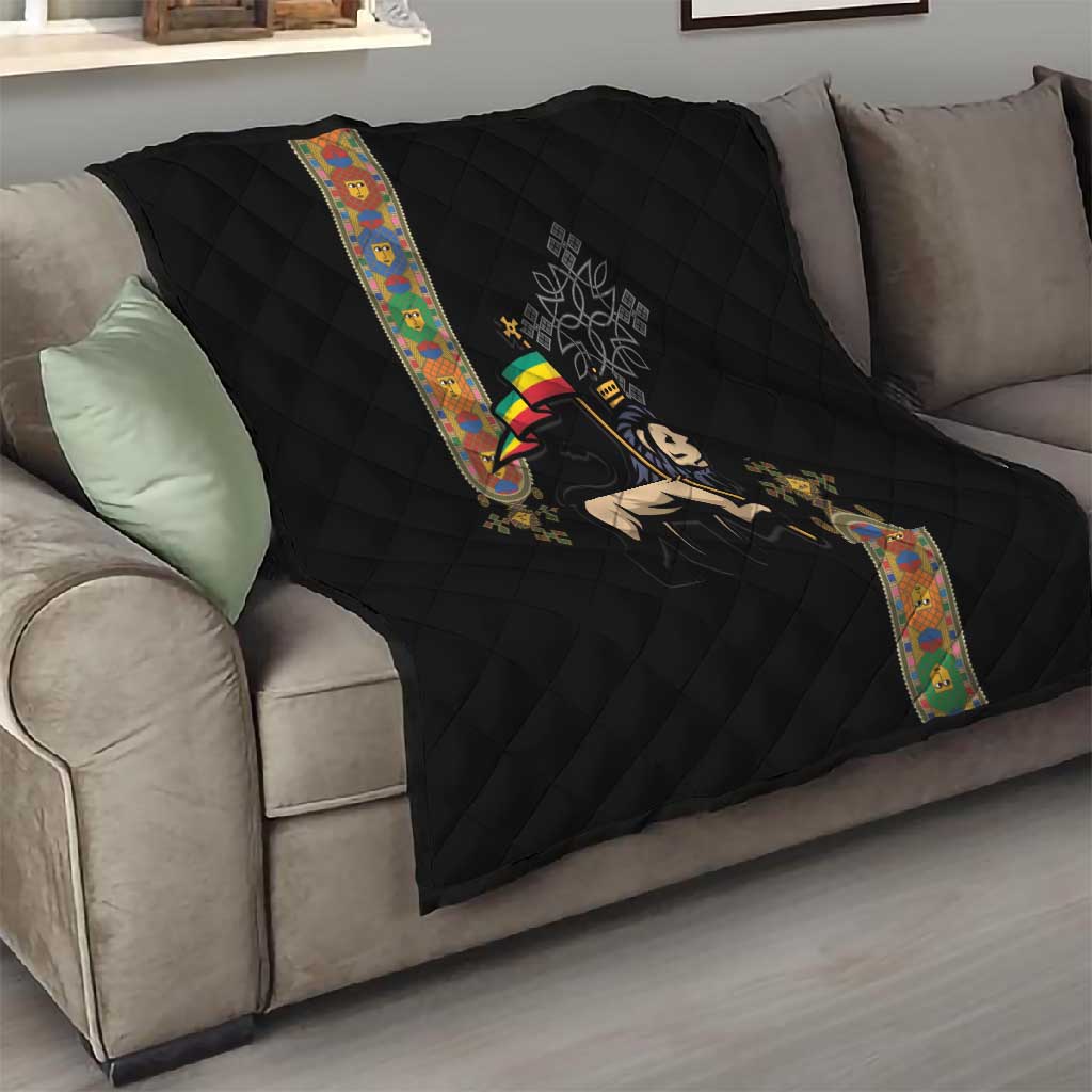 Ethiopia Saba Kemis Quilt Lion Of Judah Black Color LT15