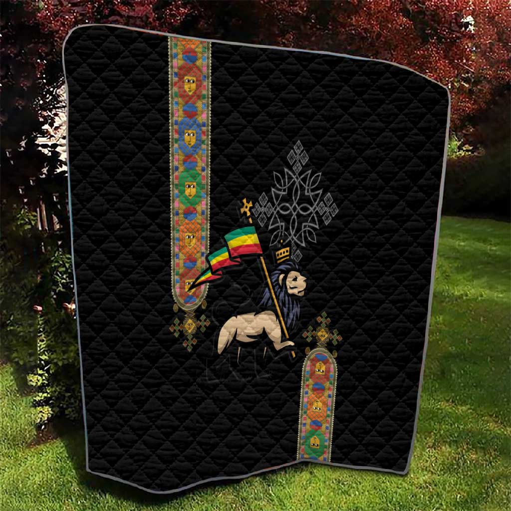 Ethiopia Saba Kemis Quilt Lion Of Judah Black Color LT15