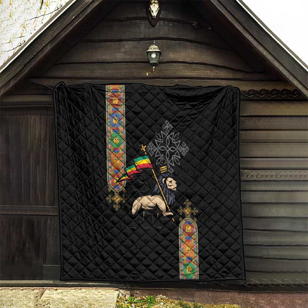 Ethiopia Saba Kemis Quilt Lion Of Judah Black Color LT15