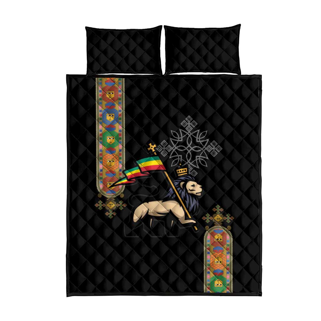 Ethiopia Saba Kemis Quilt Bed Set Lion Of Judah Black Color LT15