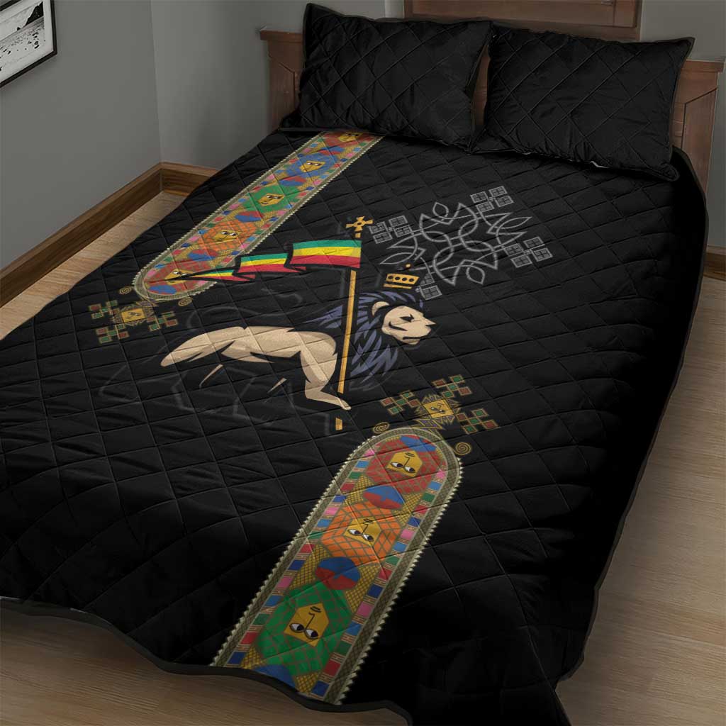 Ethiopia Saba Kemis Quilt Bed Set Lion Of Judah Black Color LT15
