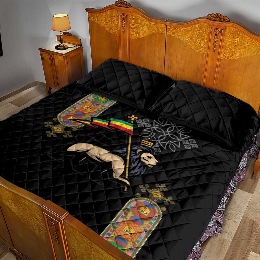 Ethiopia Saba Kemis Quilt Bed Set Lion Of Judah Black Color LT15