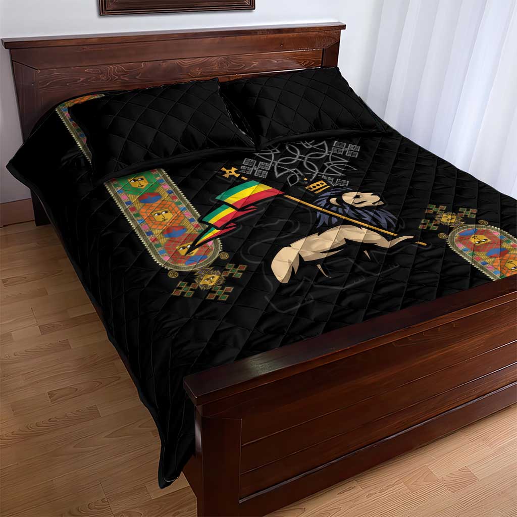 Ethiopia Saba Kemis Quilt Bed Set Lion Of Judah Black Color LT15