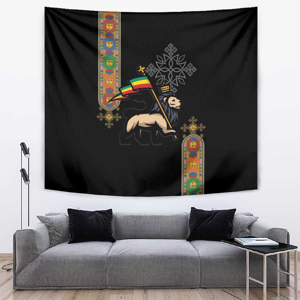Ethiopia Saba Kemis Tapestry Lion Of Judah Black Color LT15