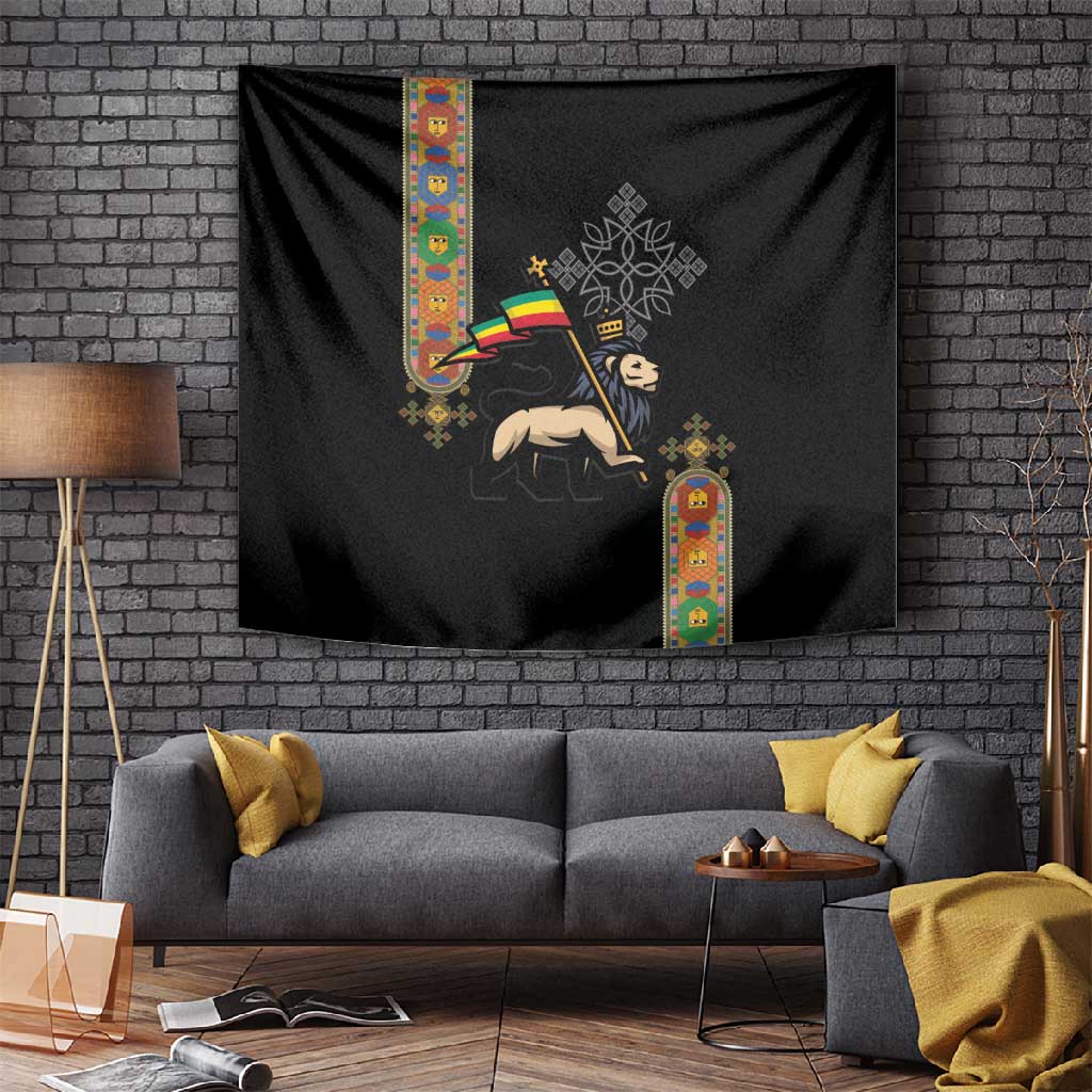 Ethiopia Saba Kemis Tapestry Lion Of Judah Black Color LT15