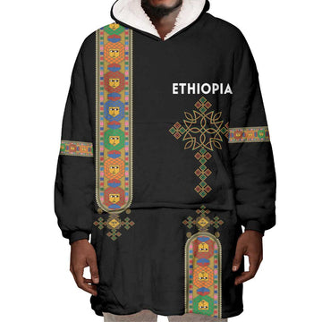 Ethiopia Saba Kemis Wearable Blanket Hoodie Lion Of Judah Black Color LT15