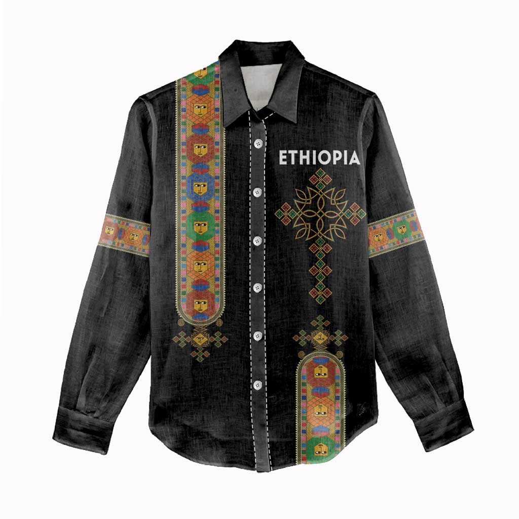Ethiopia Saba Kemis Women Casual Shirt Lion Of Judah Black Color LT15