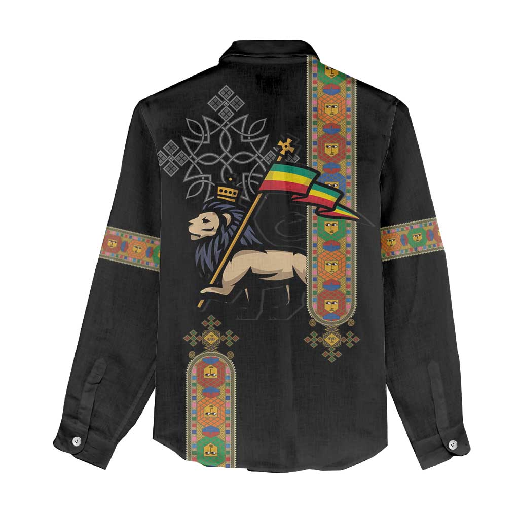 Ethiopia Saba Kemis Women Casual Shirt Lion Of Judah Black Color LT15