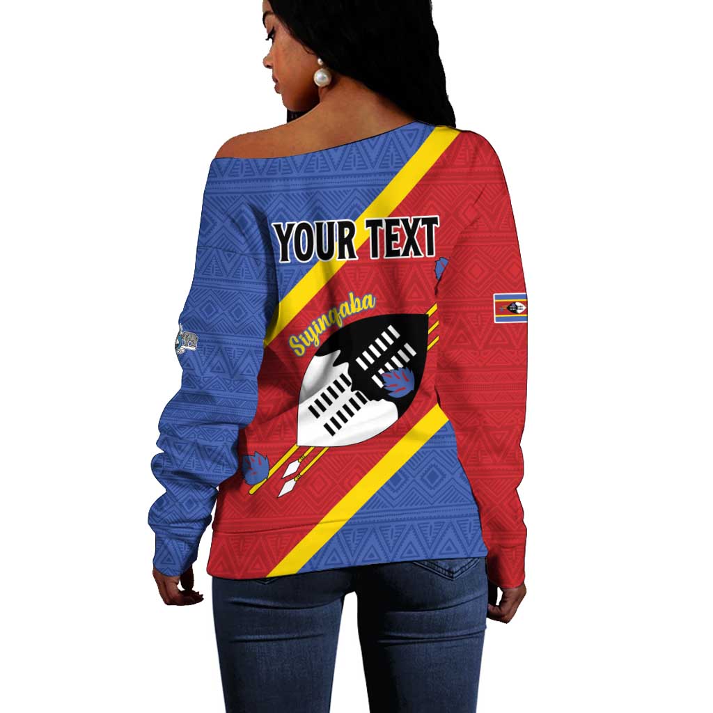 Personalized Happy Swaziland National Flag Day Off Shoulder Sweater Nguni Shield Flag Style - African Pattern LT15