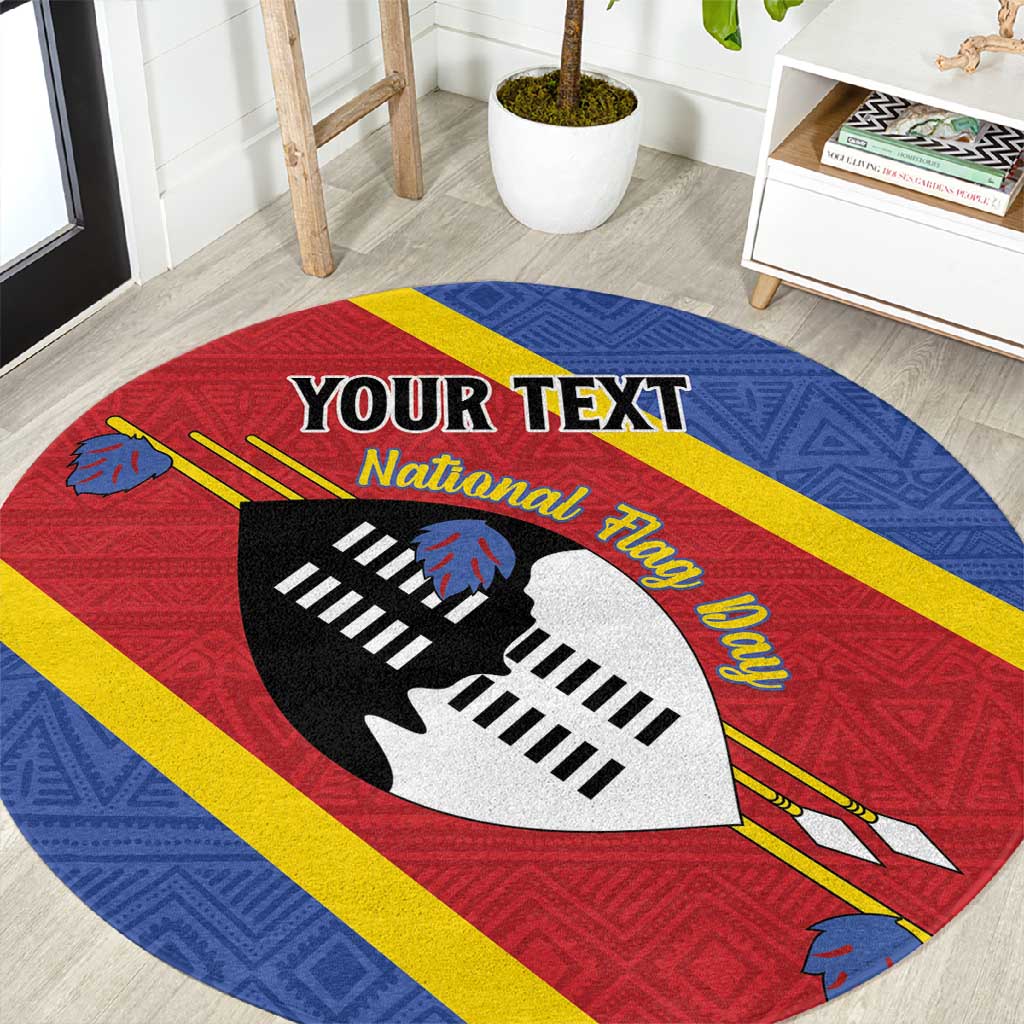 Personalized Happy Swaziland National Flag Day Round Carpet Nguni Shield Flag Style - African Pattern LT15