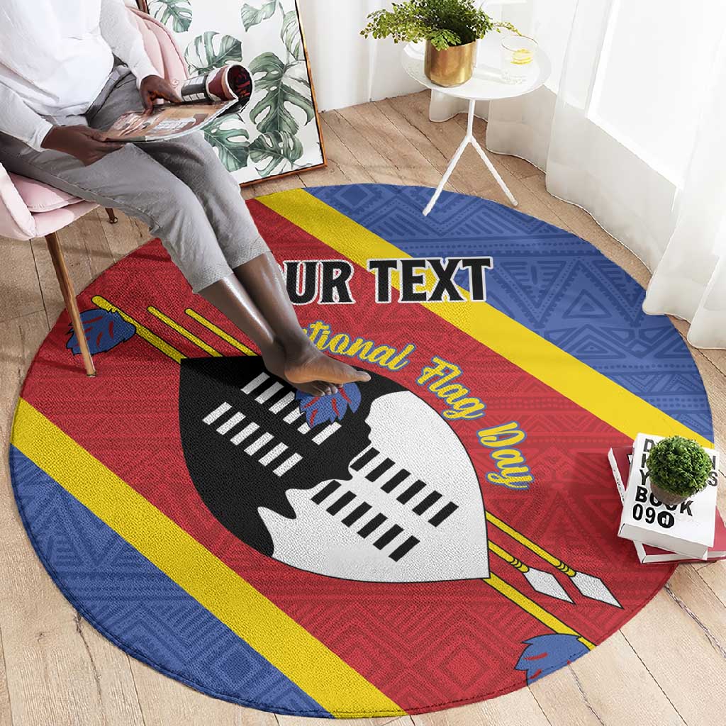 Personalized Happy Swaziland National Flag Day Round Carpet Nguni Shield Flag Style - African Pattern LT15