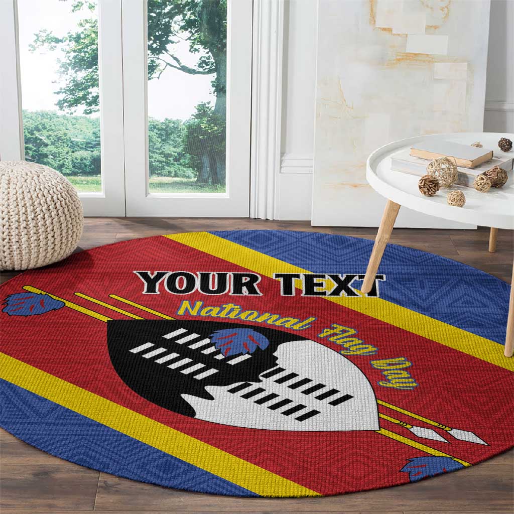 Personalized Happy Swaziland National Flag Day Round Carpet Nguni Shield Flag Style - African Pattern LT15
