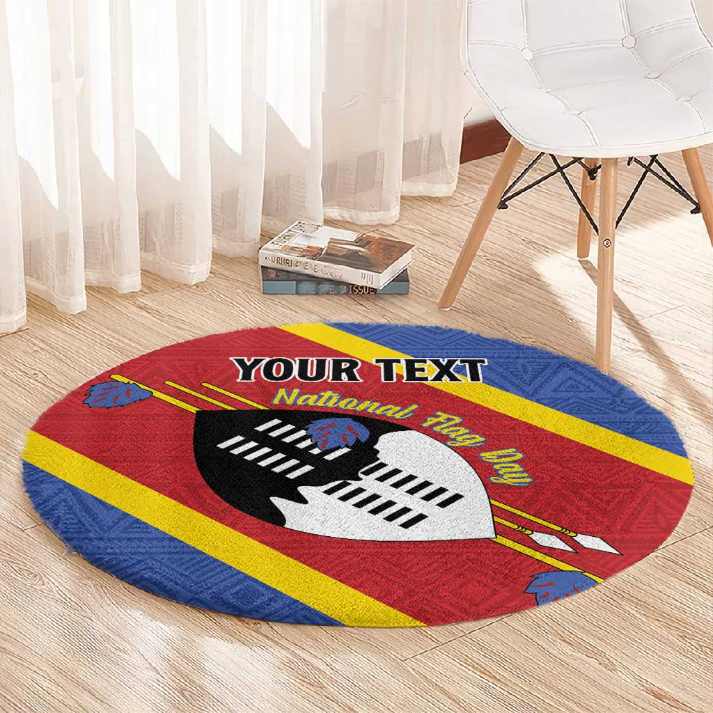 Personalized Happy Swaziland National Flag Day Round Carpet Nguni Shield Flag Style - African Pattern LT15