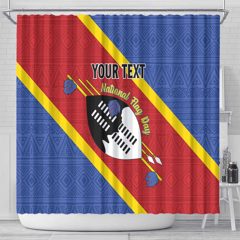 Personalized Eswatini National Flag Day Shower Curtain Nguni Shield Flag Style LT15