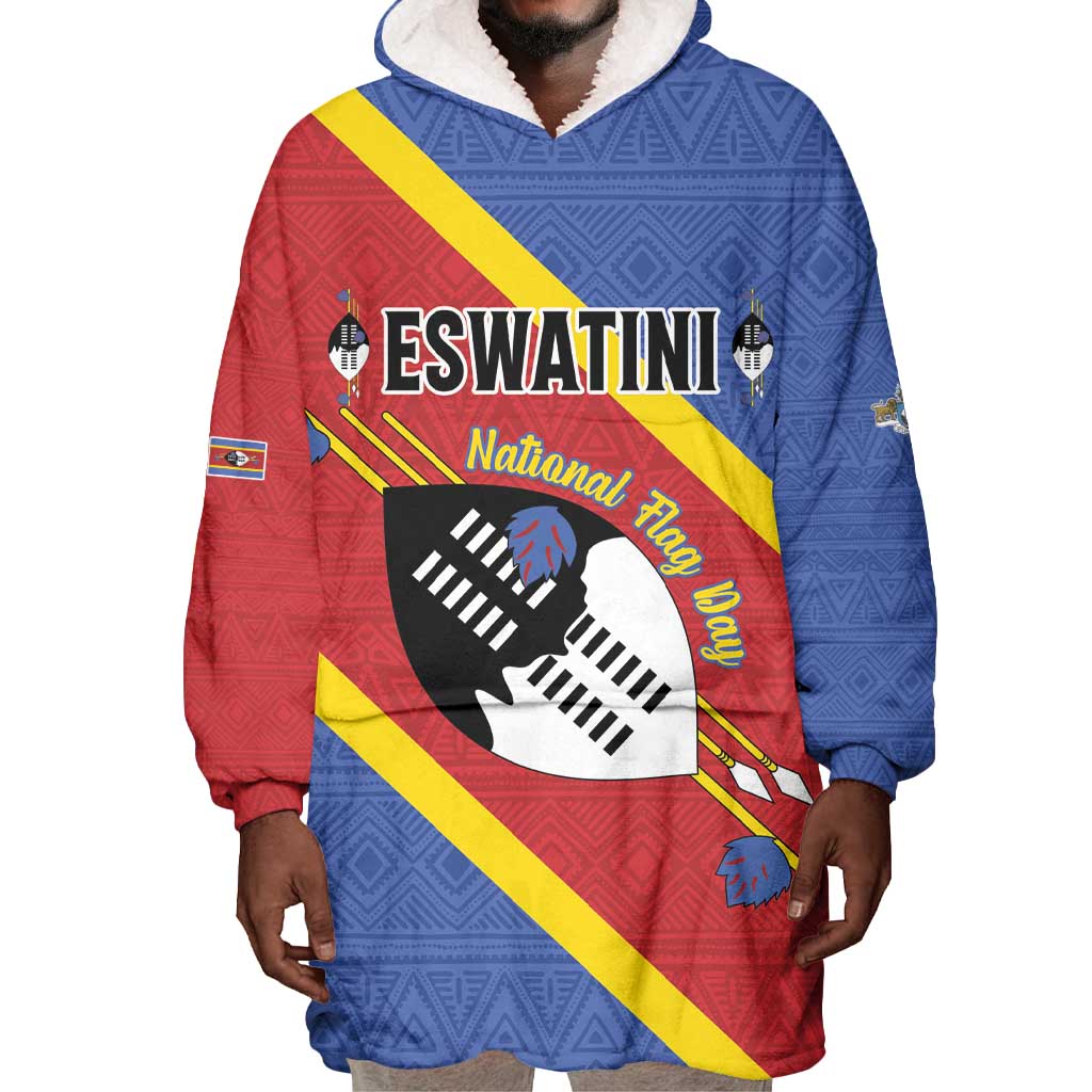 Personalized Happy Swaziland National Flag Day Wearable Blanket Hoodie Nguni Shield Flag Style - African Pattern LT15