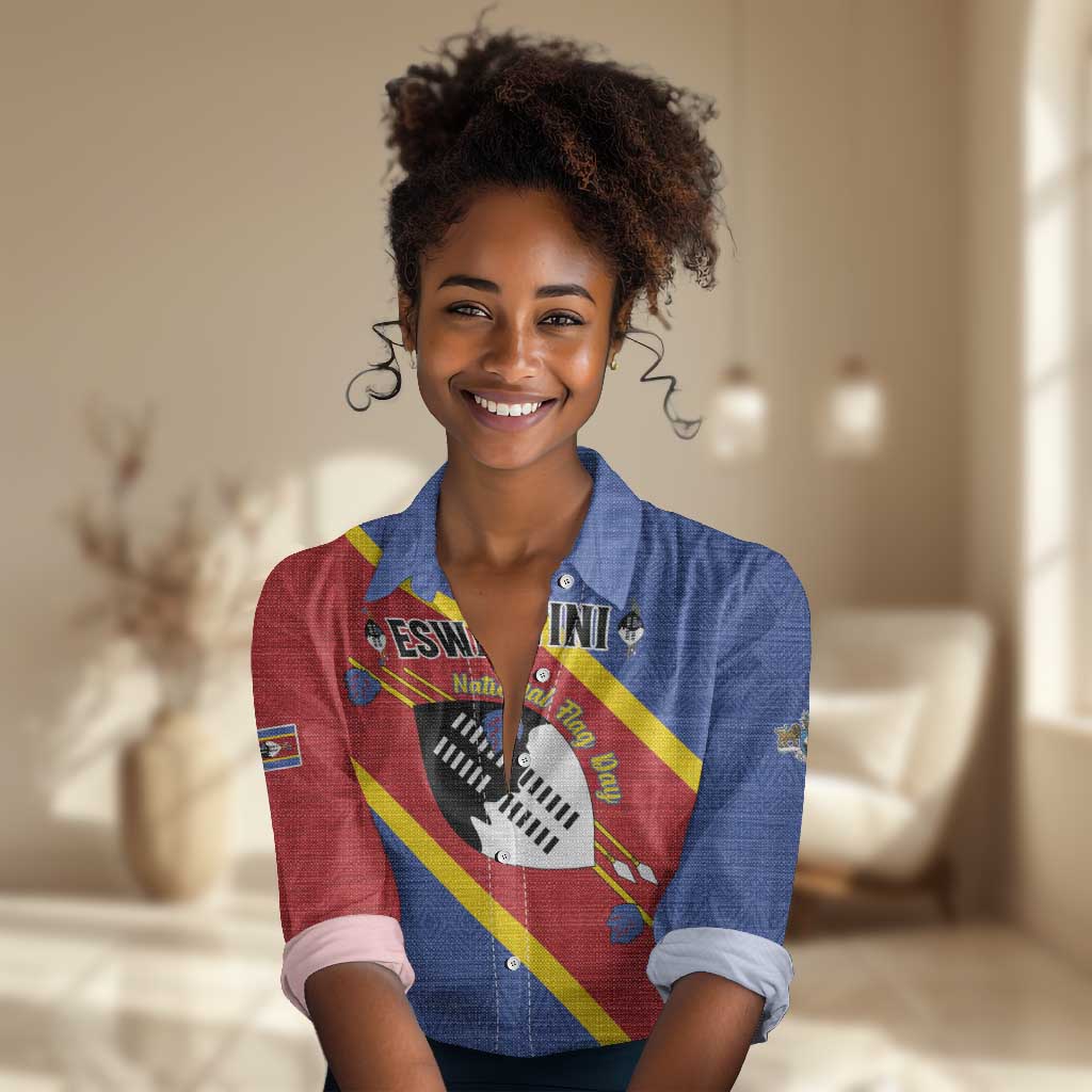Personalized Happy Swaziland National Flag Day Women Casual Shirt Nguni Shield Flag Style - African Pattern LT15