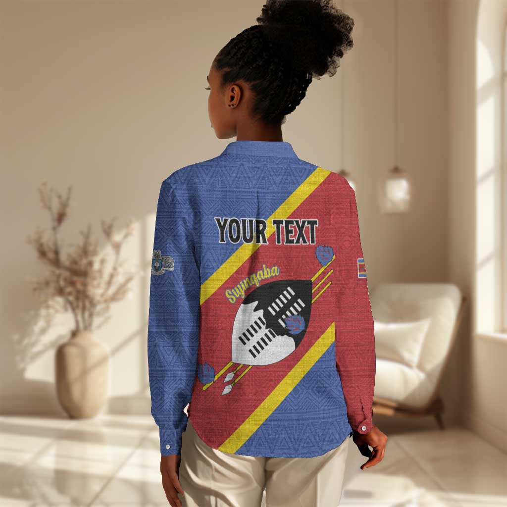 Personalized Happy Swaziland National Flag Day Women Casual Shirt Nguni Shield Flag Style - African Pattern LT15