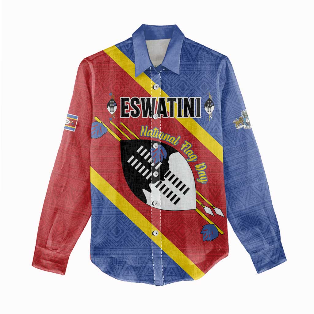 Personalized Happy Swaziland National Flag Day Women Casual Shirt Nguni Shield Flag Style - African Pattern LT15