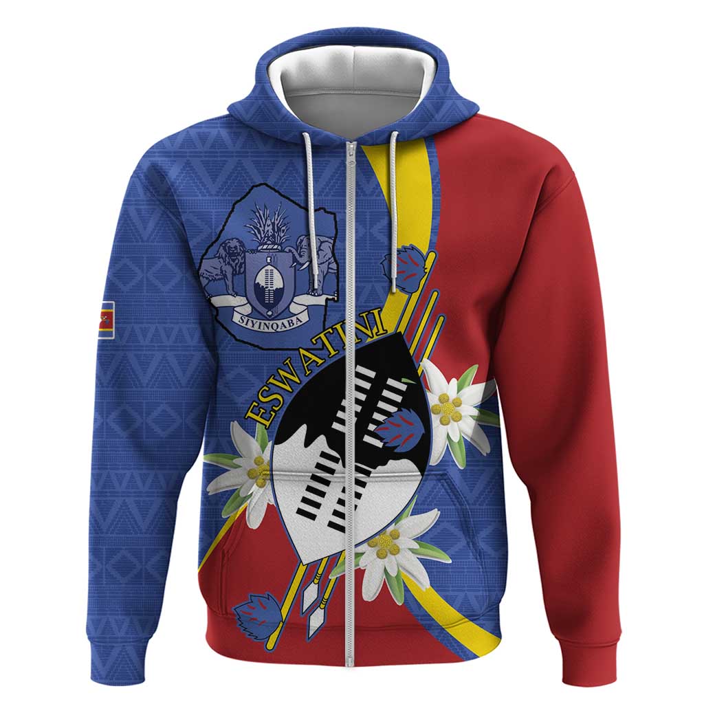 Eswatini Hoodie Nguni Shield Edelweiss Flower LT15
