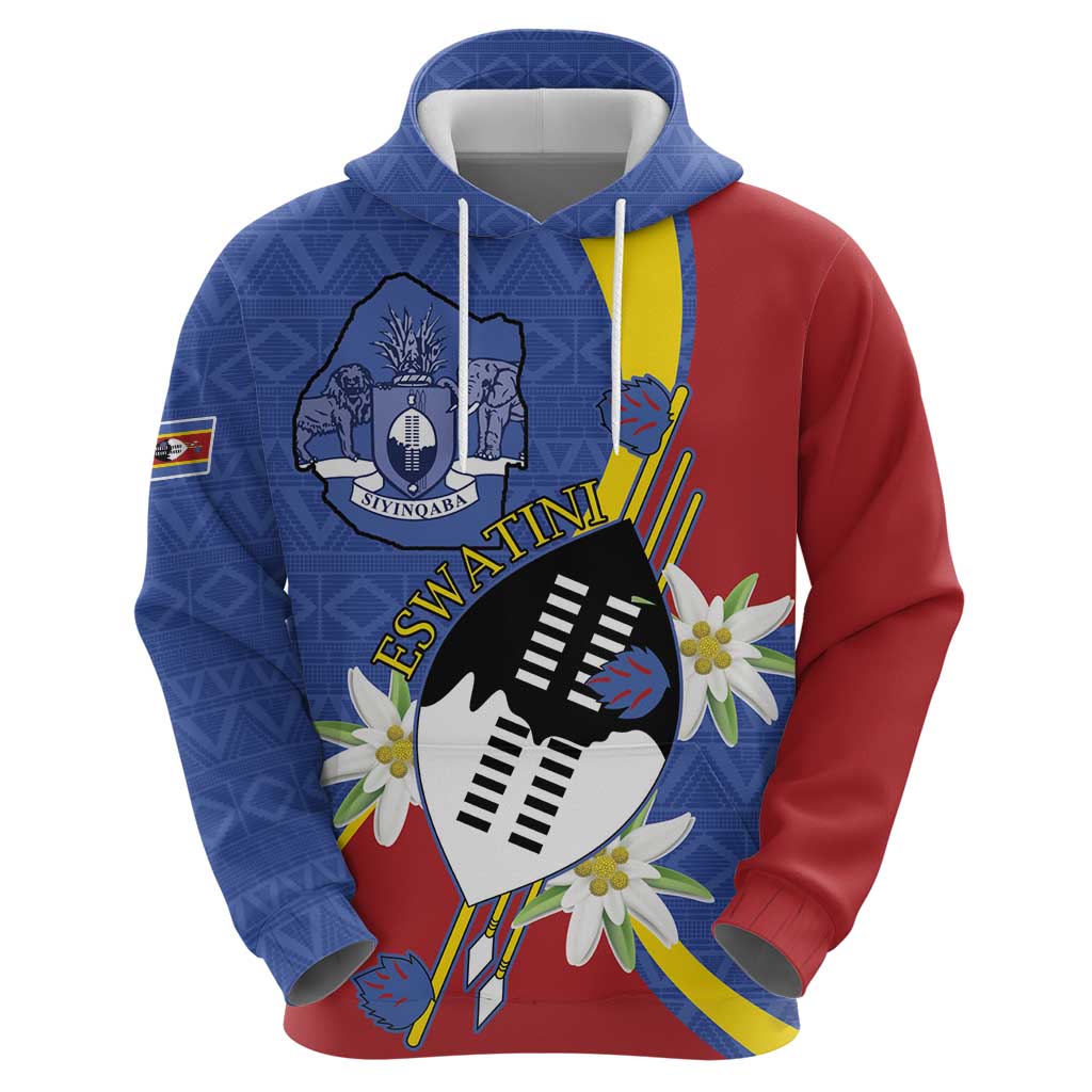Eswatini Hoodie Nguni Shield Edelweiss Flower LT15