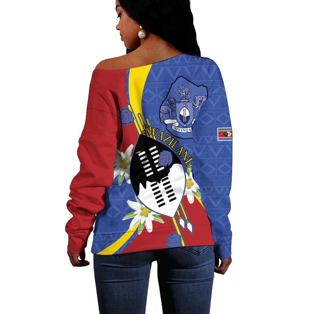 Umbuso weSwatini Off Shoulder Sweater Nguni Shield Edelweiss Flower LT15