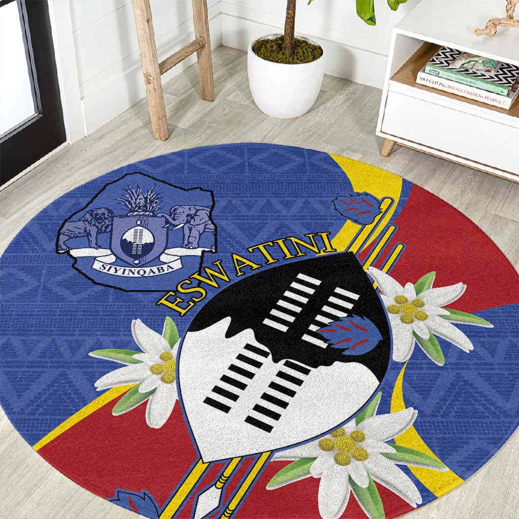 Umbuso weSwatini Round Carpet Nguni Shield Edelweiss Flower LT15