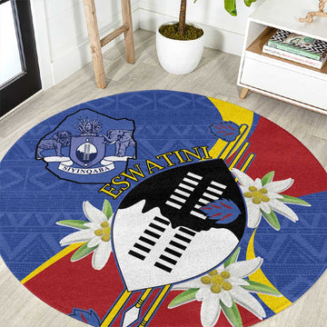 Umbuso weSwatini Round Carpet Nguni Shield Edelweiss Flower LT15