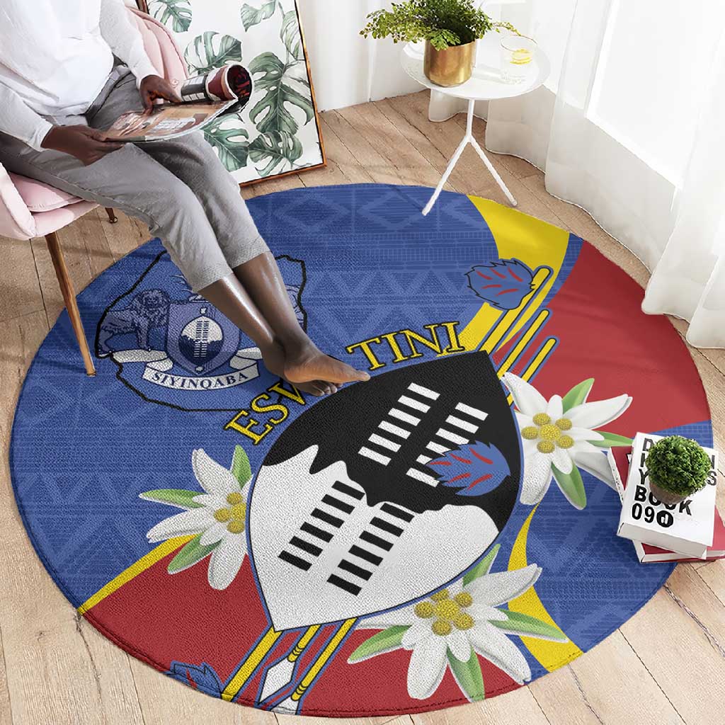 Umbuso weSwatini Round Carpet Nguni Shield Edelweiss Flower LT15