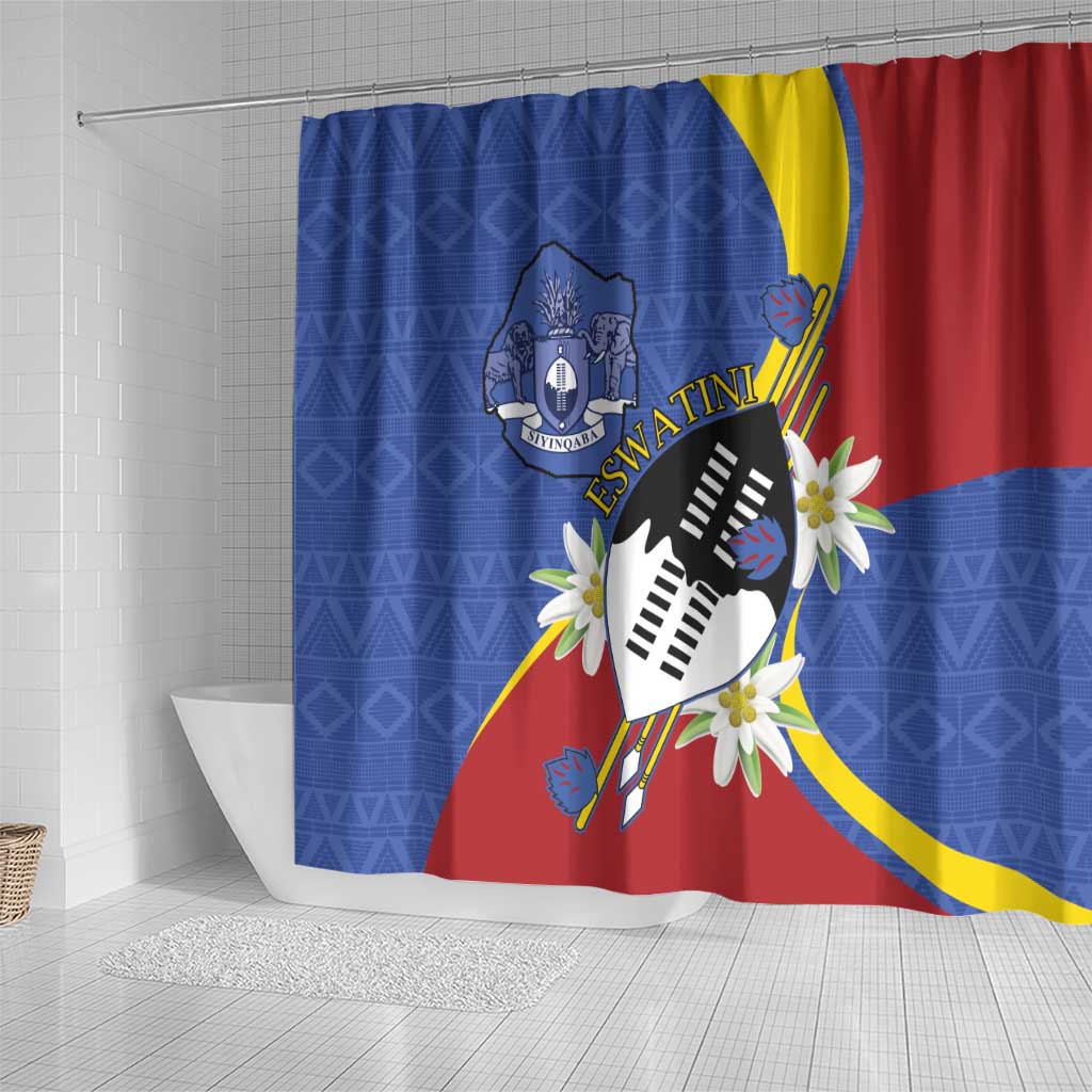 Eswatini Shower Curtain Nguni Shield Edelweiss Flower LT15