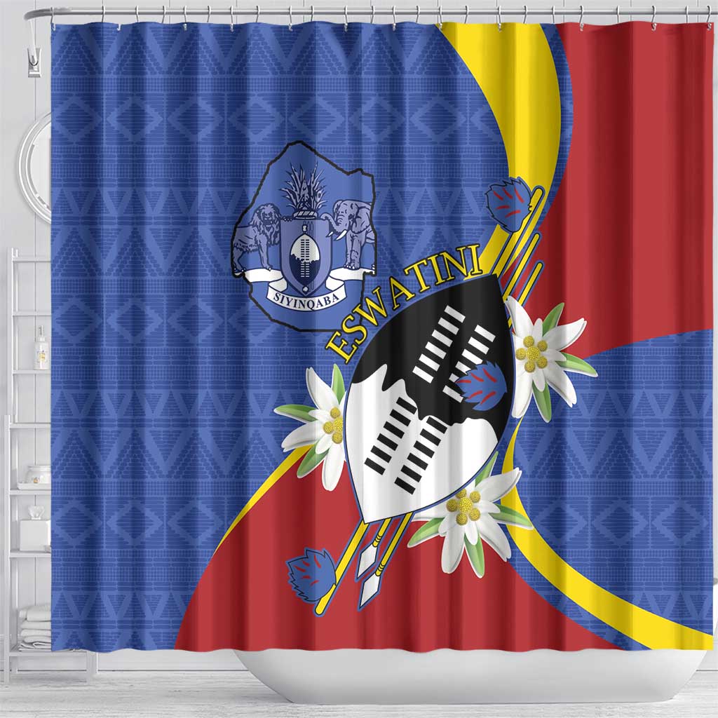 Eswatini Shower Curtain Nguni Shield Edelweiss Flower LT15