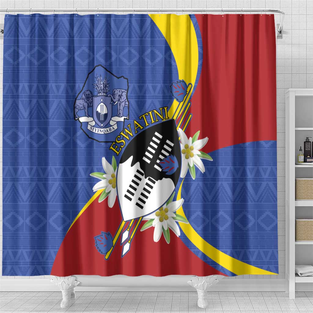 Eswatini Shower Curtain Nguni Shield Edelweiss Flower LT15