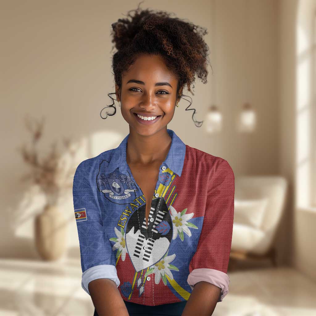 Umbuso weSwatini Women Casual Shirt Nguni Shield Edelweiss Flower LT15
