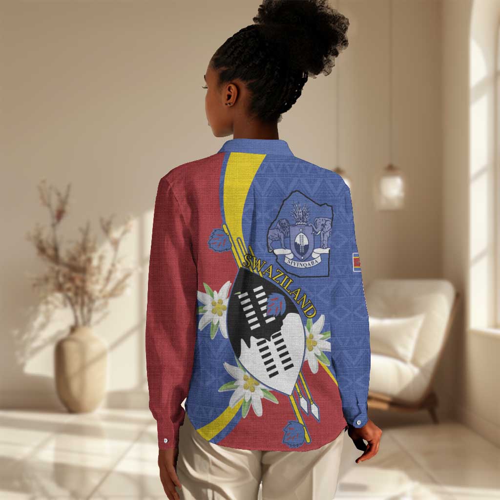 Umbuso weSwatini Women Casual Shirt Nguni Shield Edelweiss Flower LT15